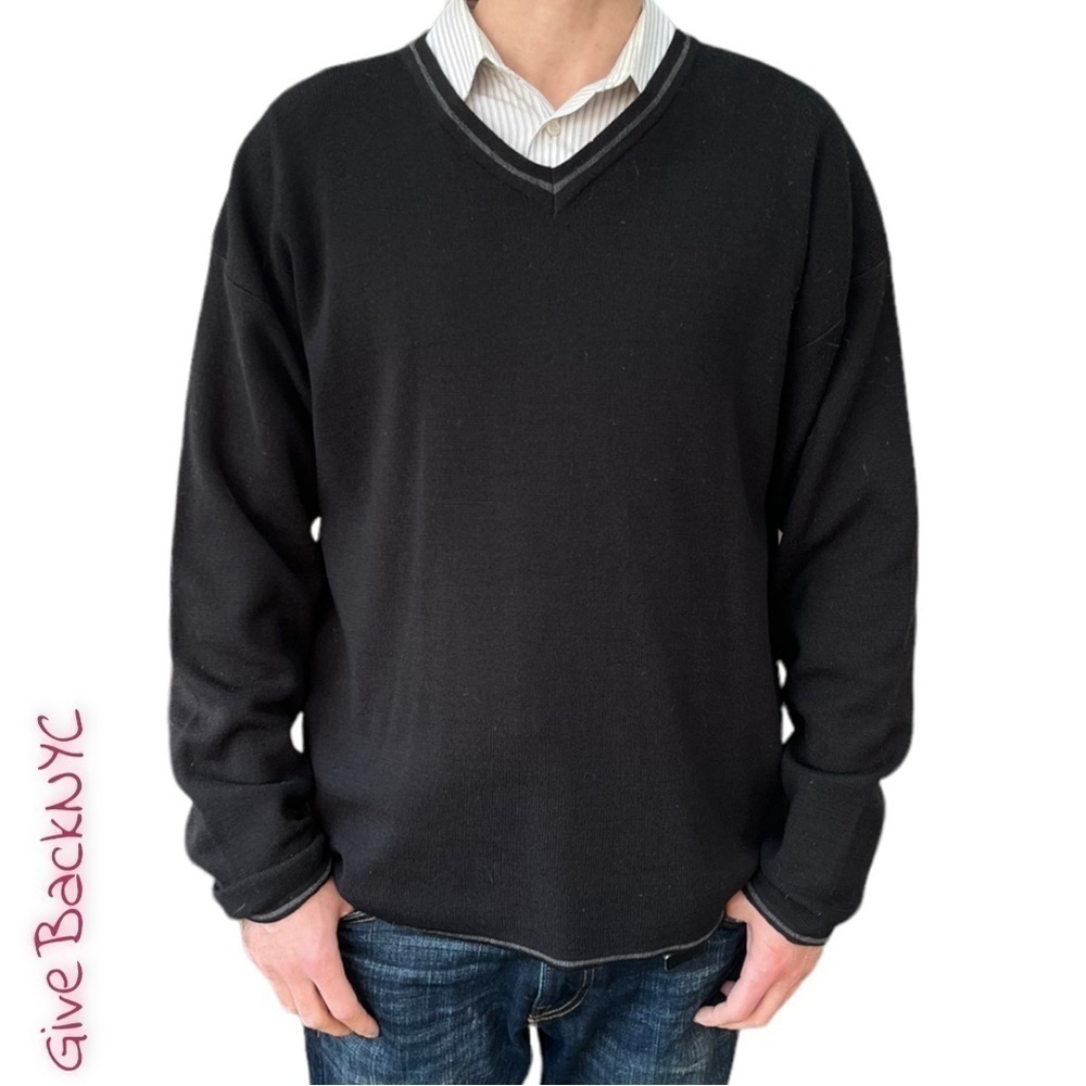 Domani Wool V Neck Sweater Black Size XXL